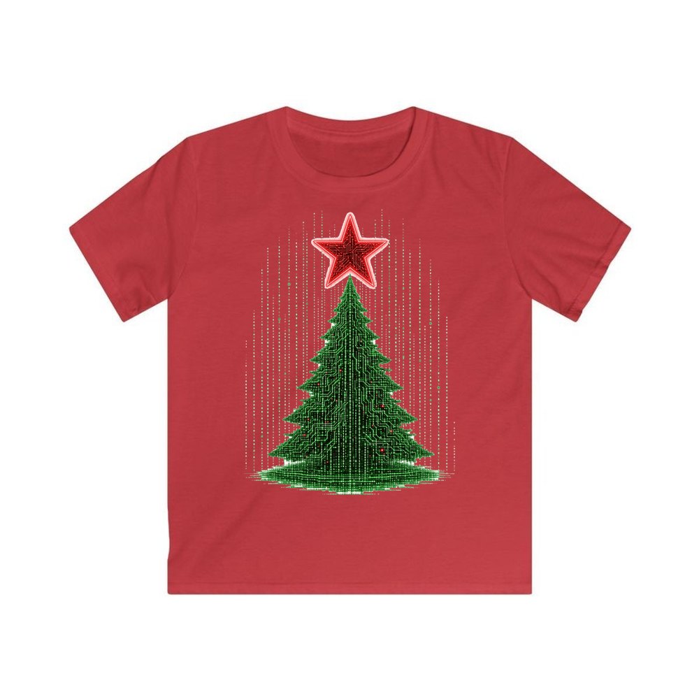 Binary Code Christmas Tree personalised kids Christmas tee in red