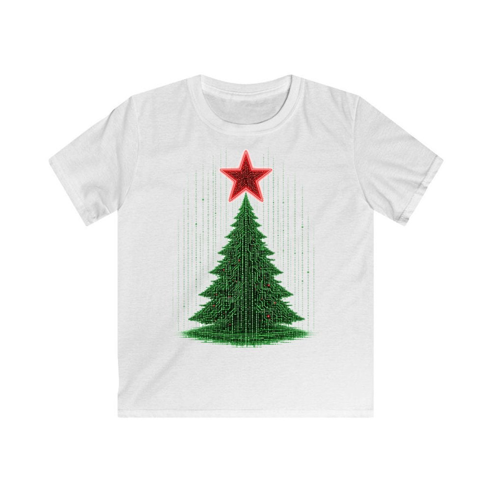 Binary Code Christmas Tree personalised kids Christmas tee in white