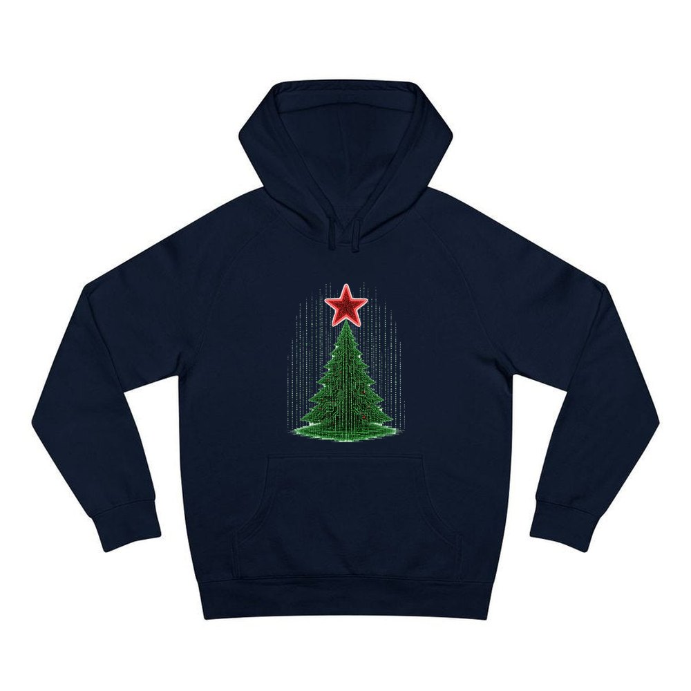 Binary Code Christmas Tree personalised Christmas hoodie in navy