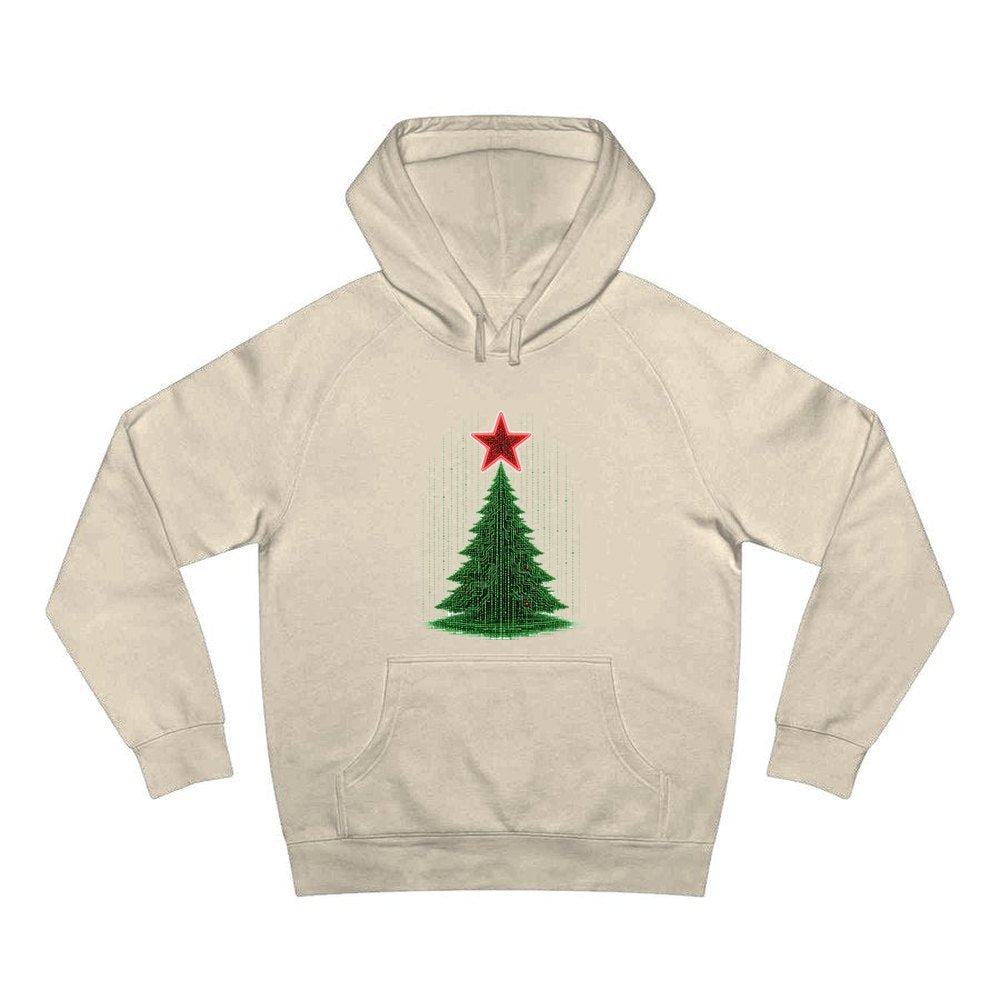 Binary Code Christmas Tree personalised Christmas hoodie in sand