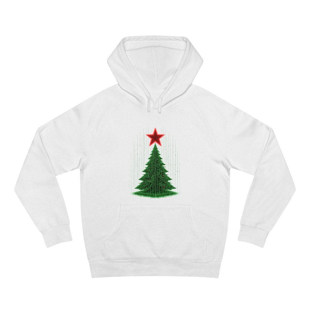 Binary Code Christmas Tree personalised Christmas hoodie in white