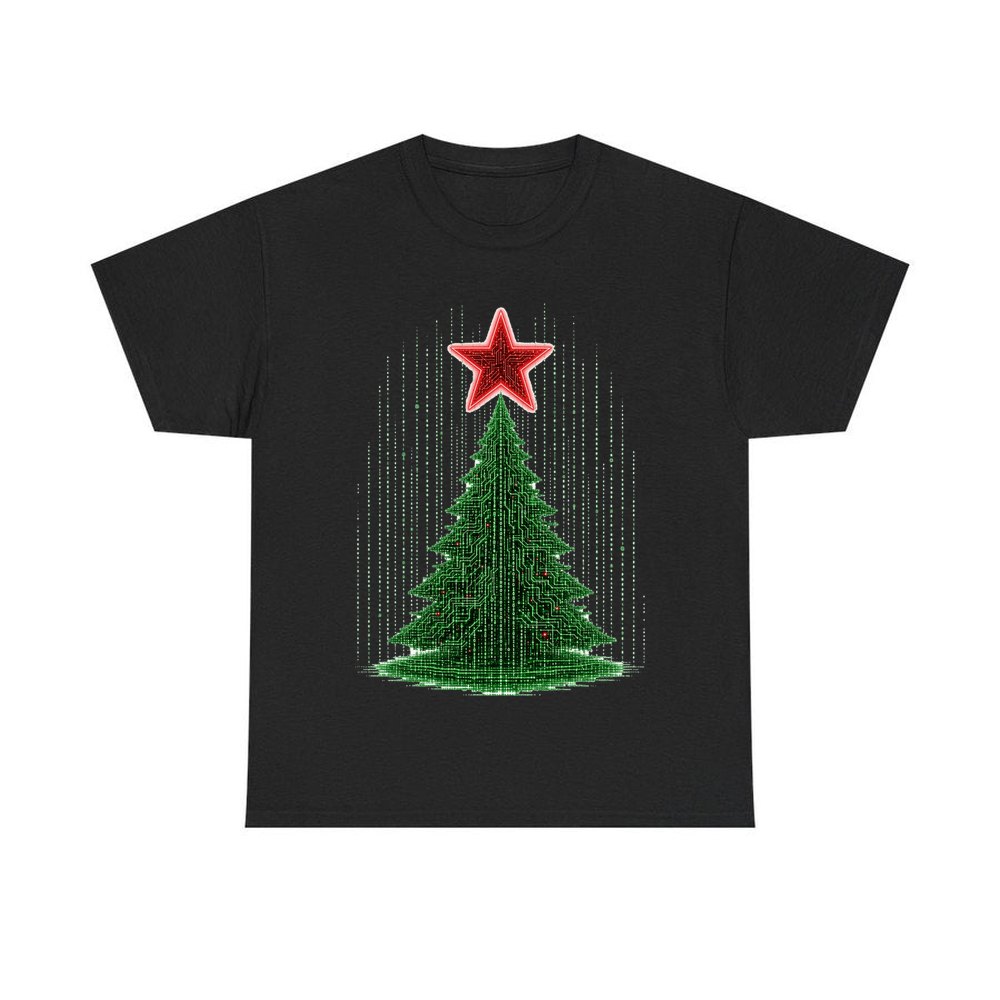 Binary Code Christmas Tree personalised Christmas T-shirt in black