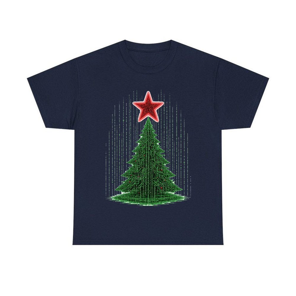 Binary Code Christmas Tree personalised Christmas T-shirt in navy
