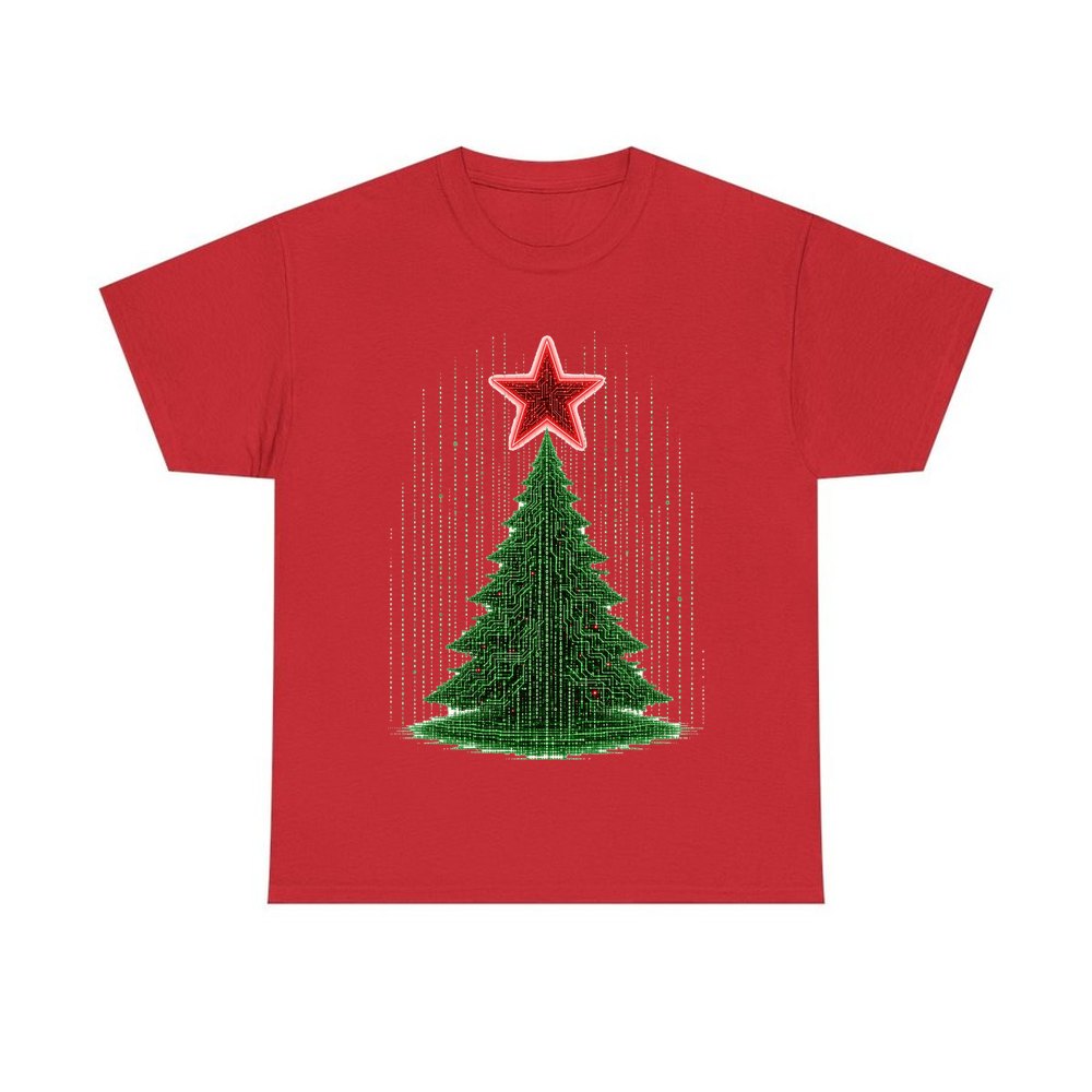 Binary Code Christmas Tree personalised Christmas T-shirt in red