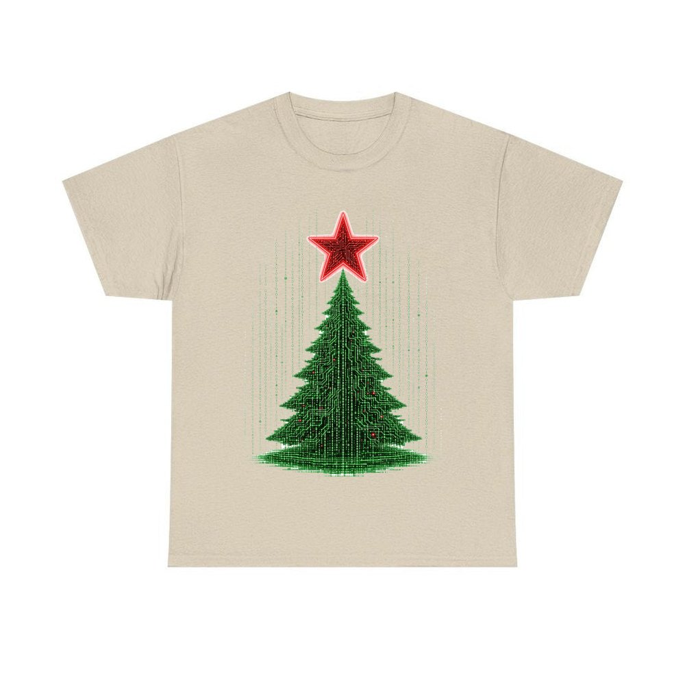 Binary Code Christmas Tree personalised Christmas T-shirt in sand