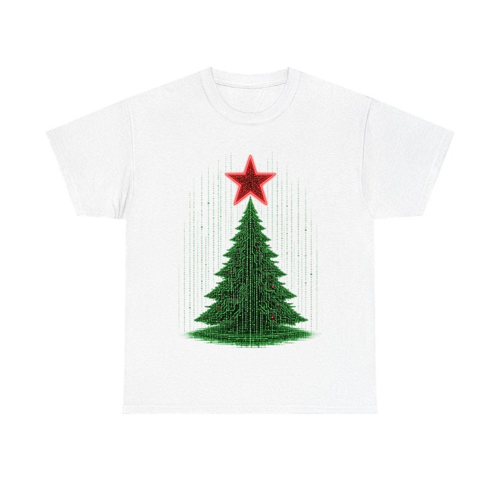 Binary Code Christmas Tree personalised Christmas T-shirt in white
