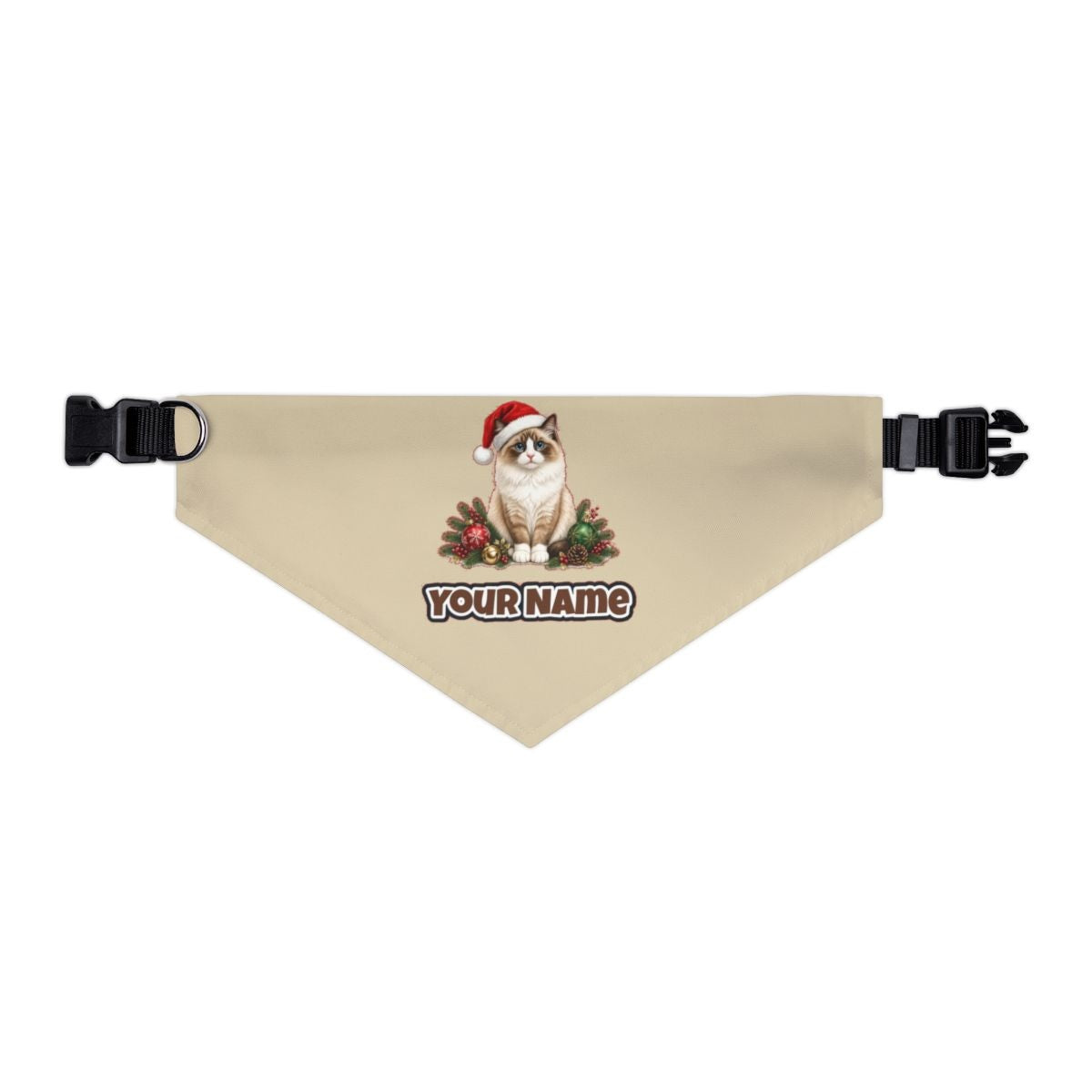 Birman personalised Christmas pet bandana in beige, collar with buckle