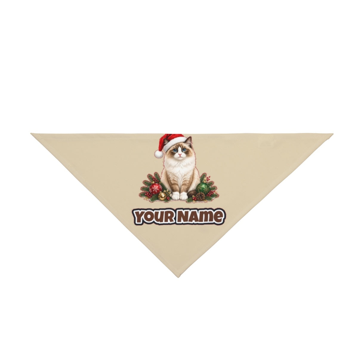 Birman personalised Christmas pet bandana in beige, tie-on style