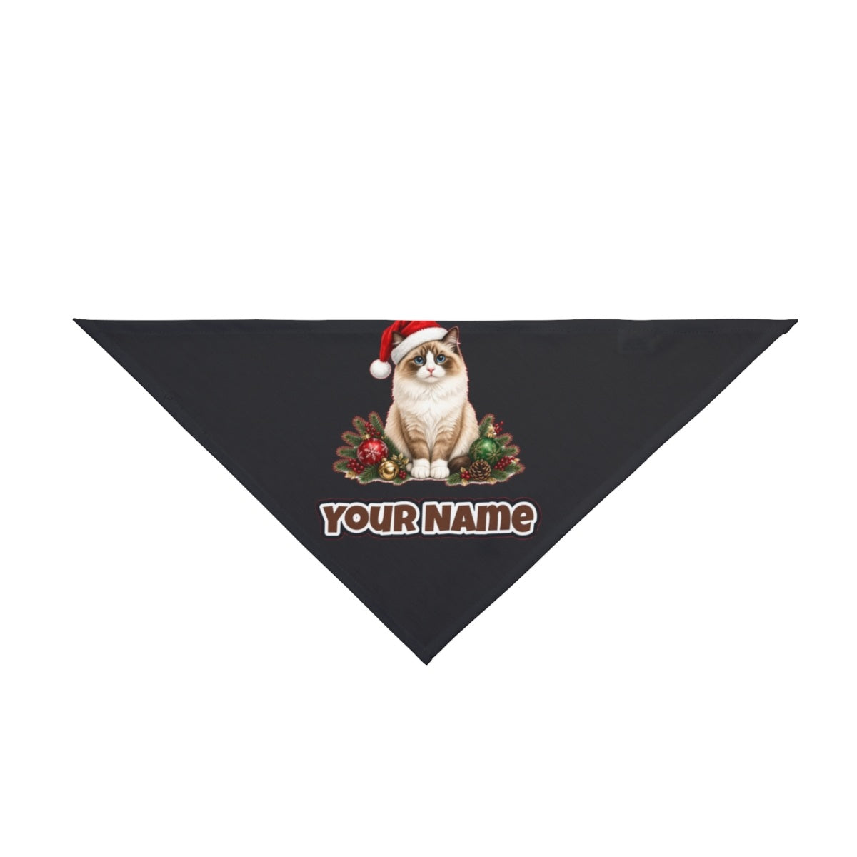 Birman personalised Christmas pet bandana in black, tie-on style