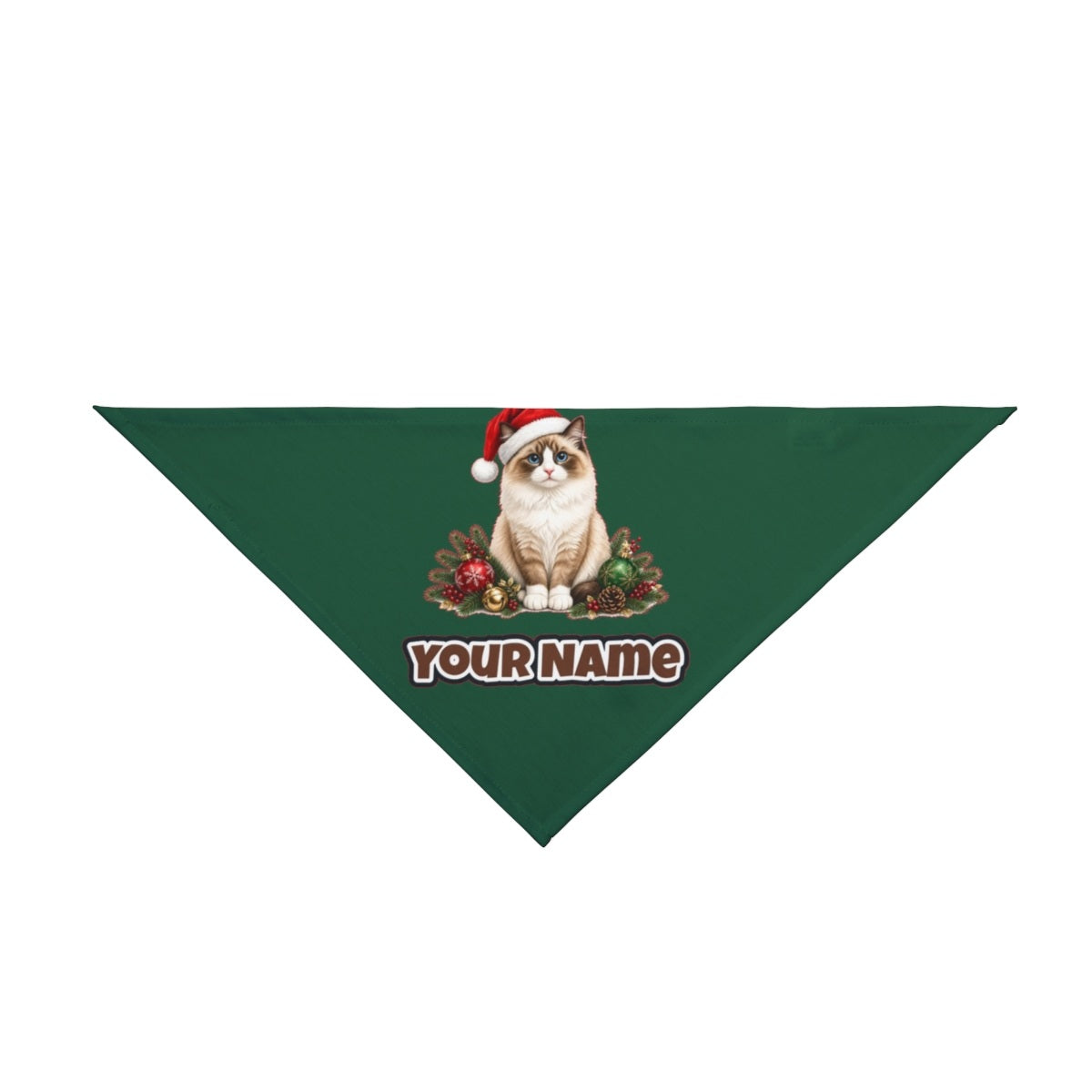 Birman personalised Christmas pet bandana in green, tie-on style