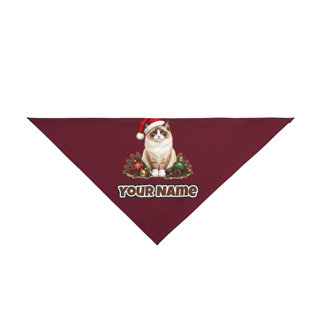 Birman personalised Christmas pet bandana in maroon, tie-on style