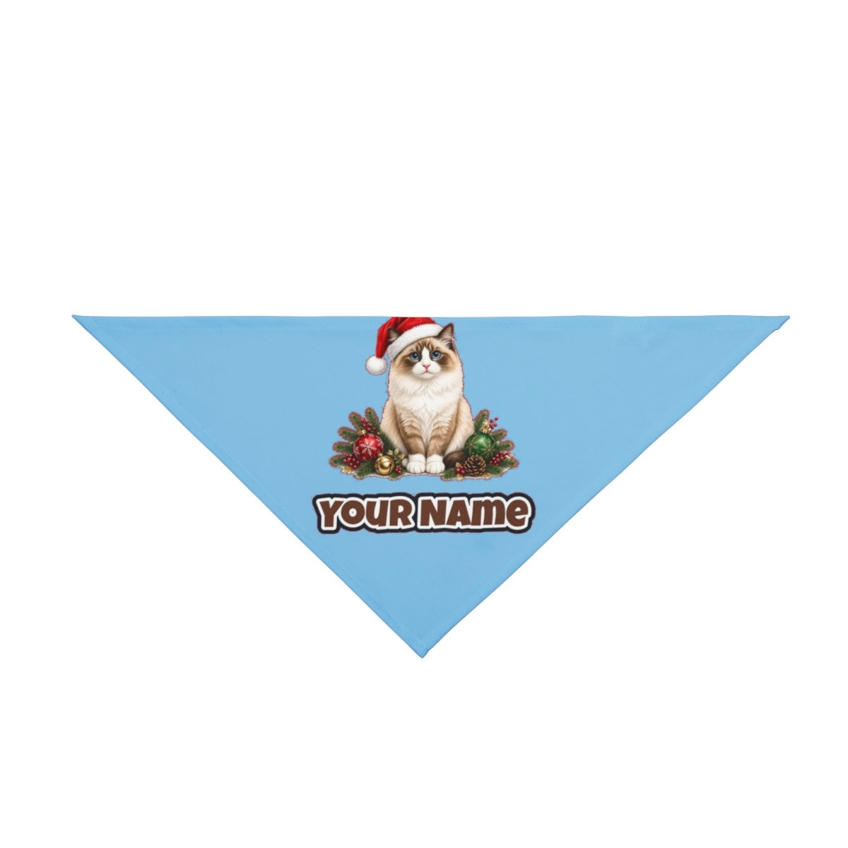 Birman personalised Christmas pet bandana in sky blue, tie-on style
