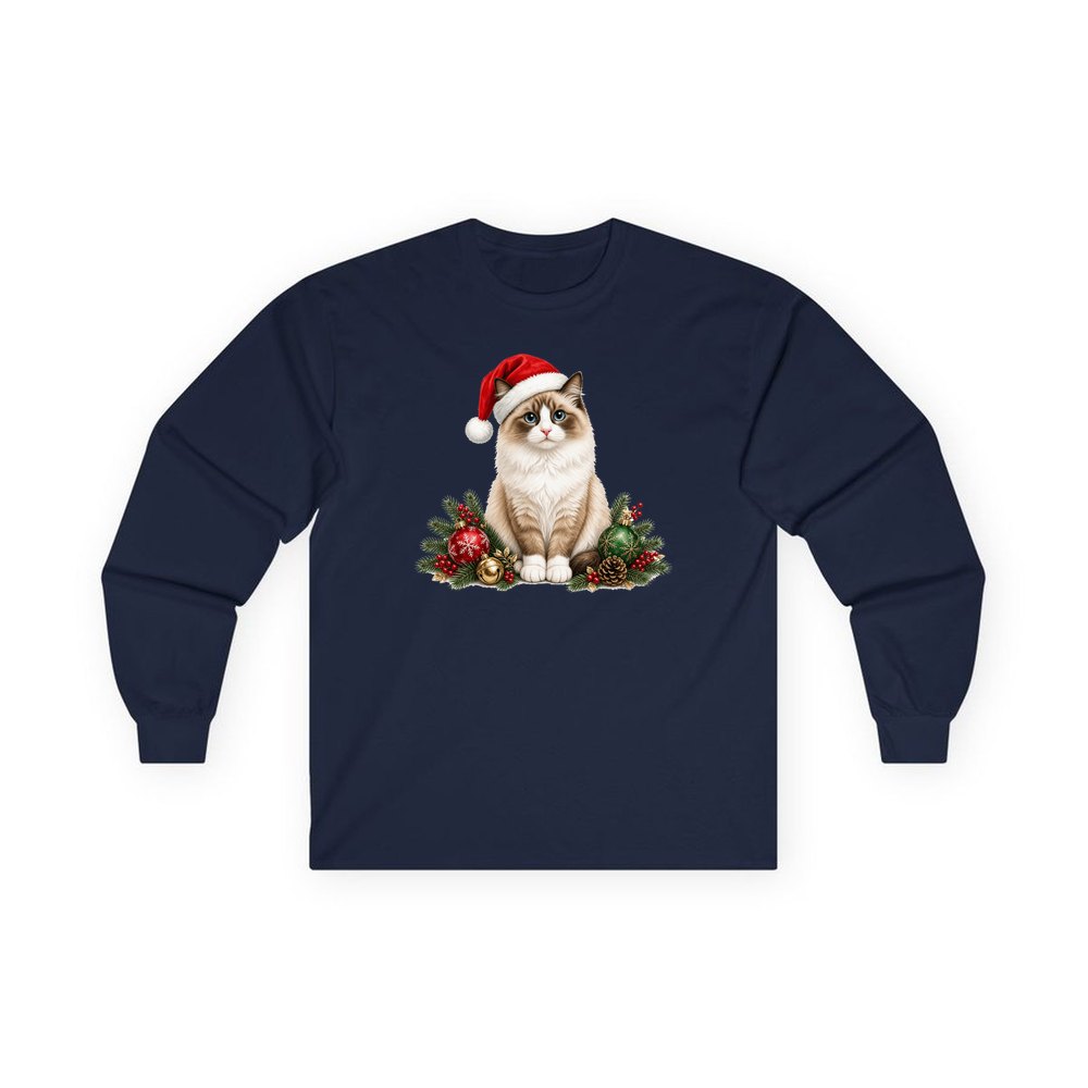 Birman personalised long sleeve Christmas T-shirt in navy