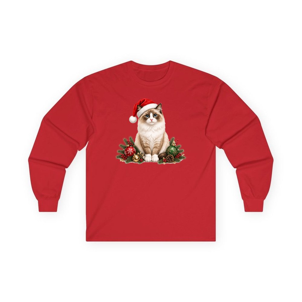 Birman personalised long sleeve Christmas T-shirt in red