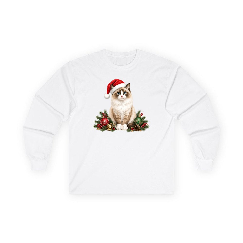 Birman personalised long sleeve Christmas T-shirt in white