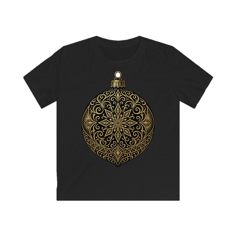 Black and Gold Bauble personalised kids Christmas tee in black