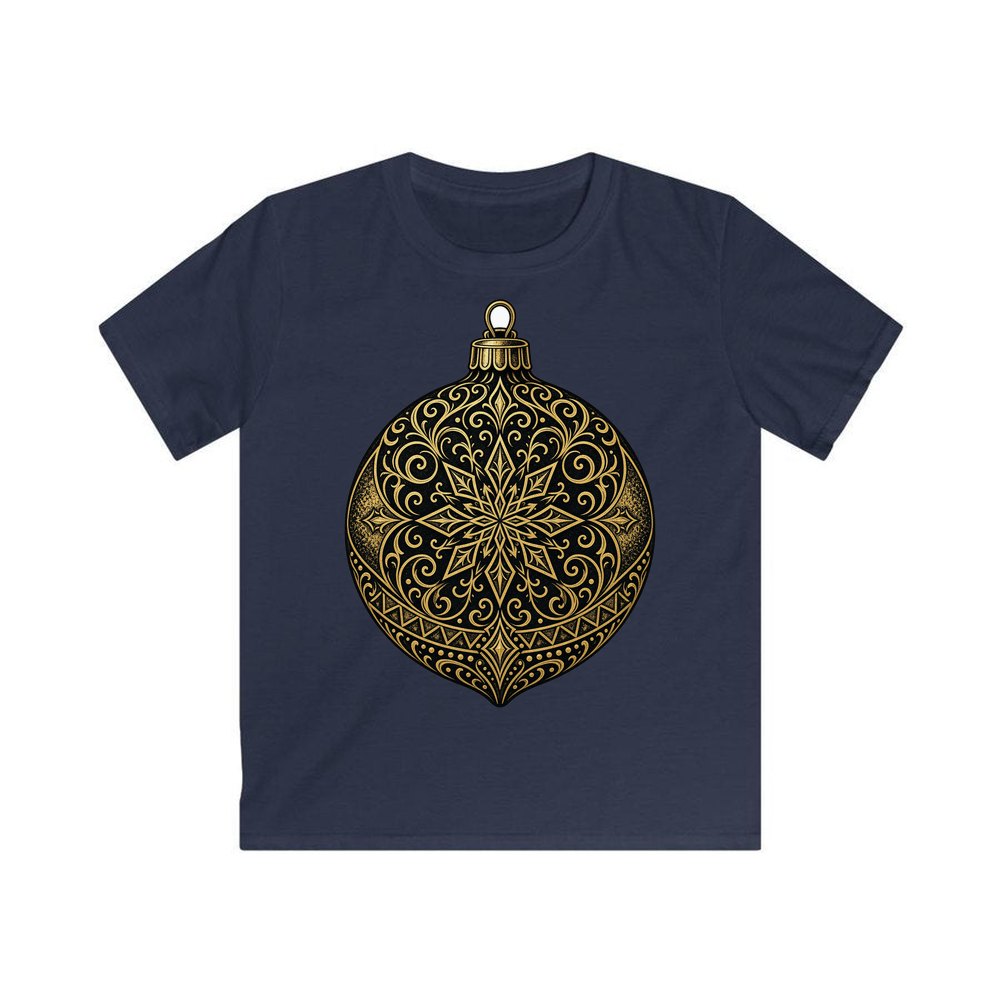 Black and Gold Bauble personalised kids Christmas tee in navy