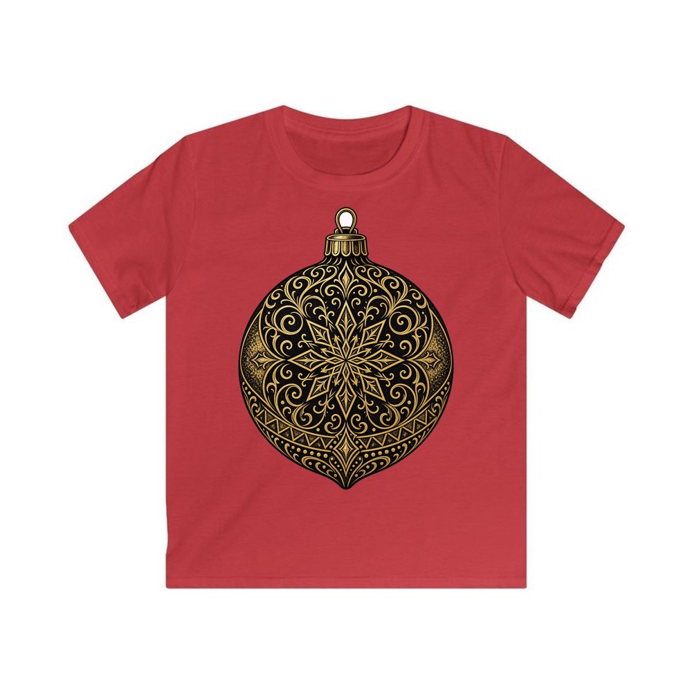 Black and Gold Bauble personalised kids Christmas tee in red
