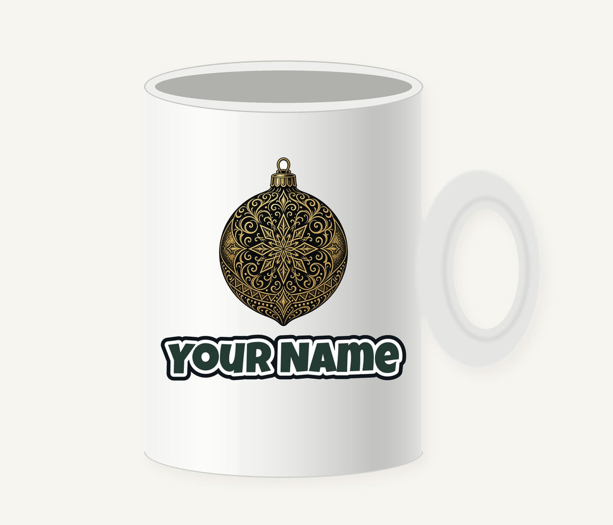 Black and Gold Bauble Personalised Christmas Mug