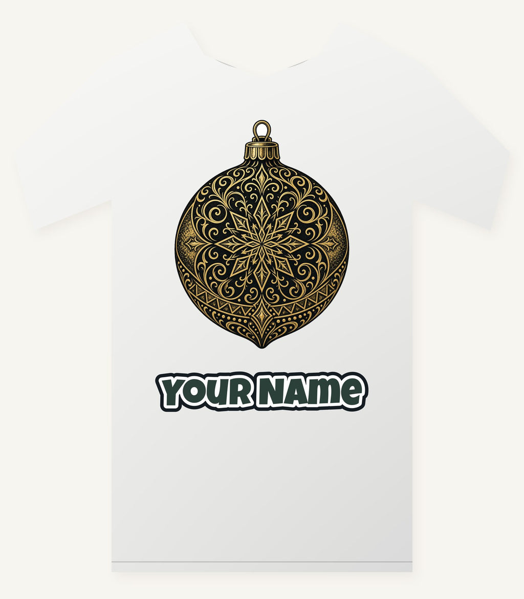 Black and Gold Bauble Personalised Christmas T-Shirt and Hoodie