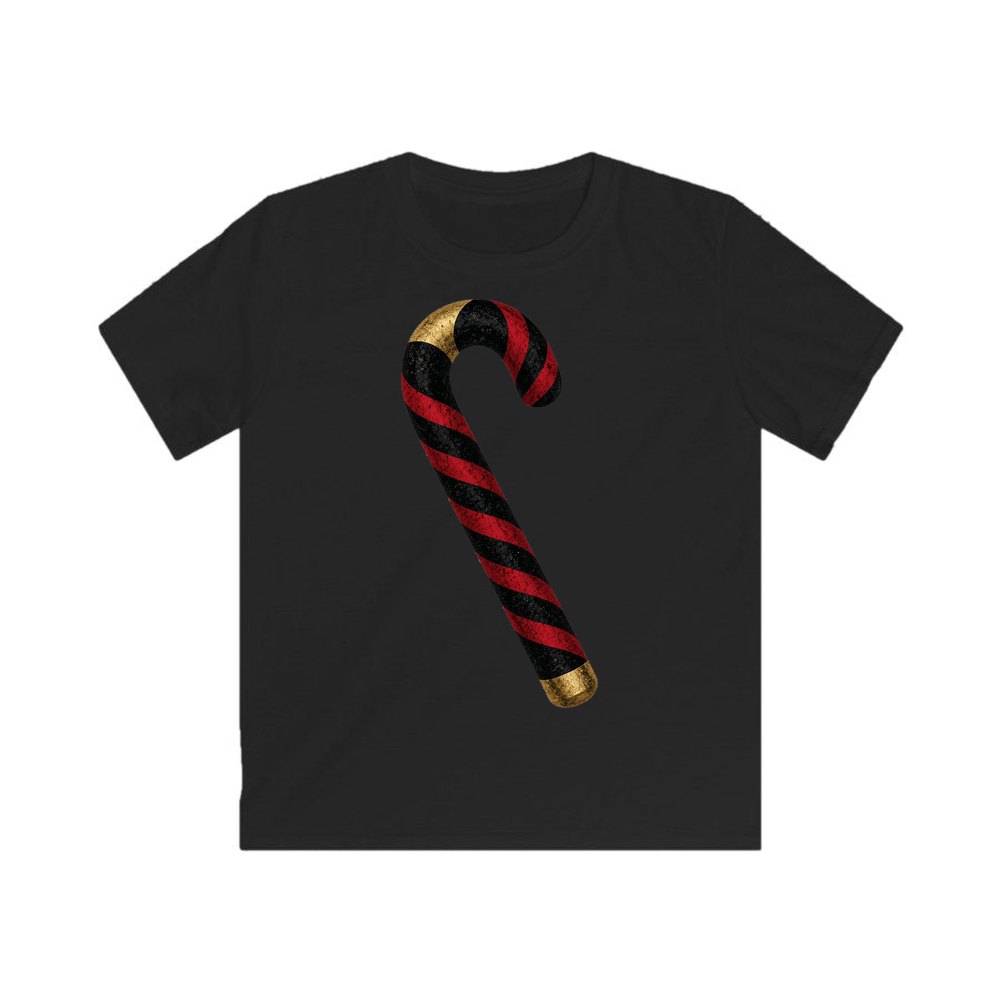 Black And Red Candy Cane personalised kids Christmas tee in black