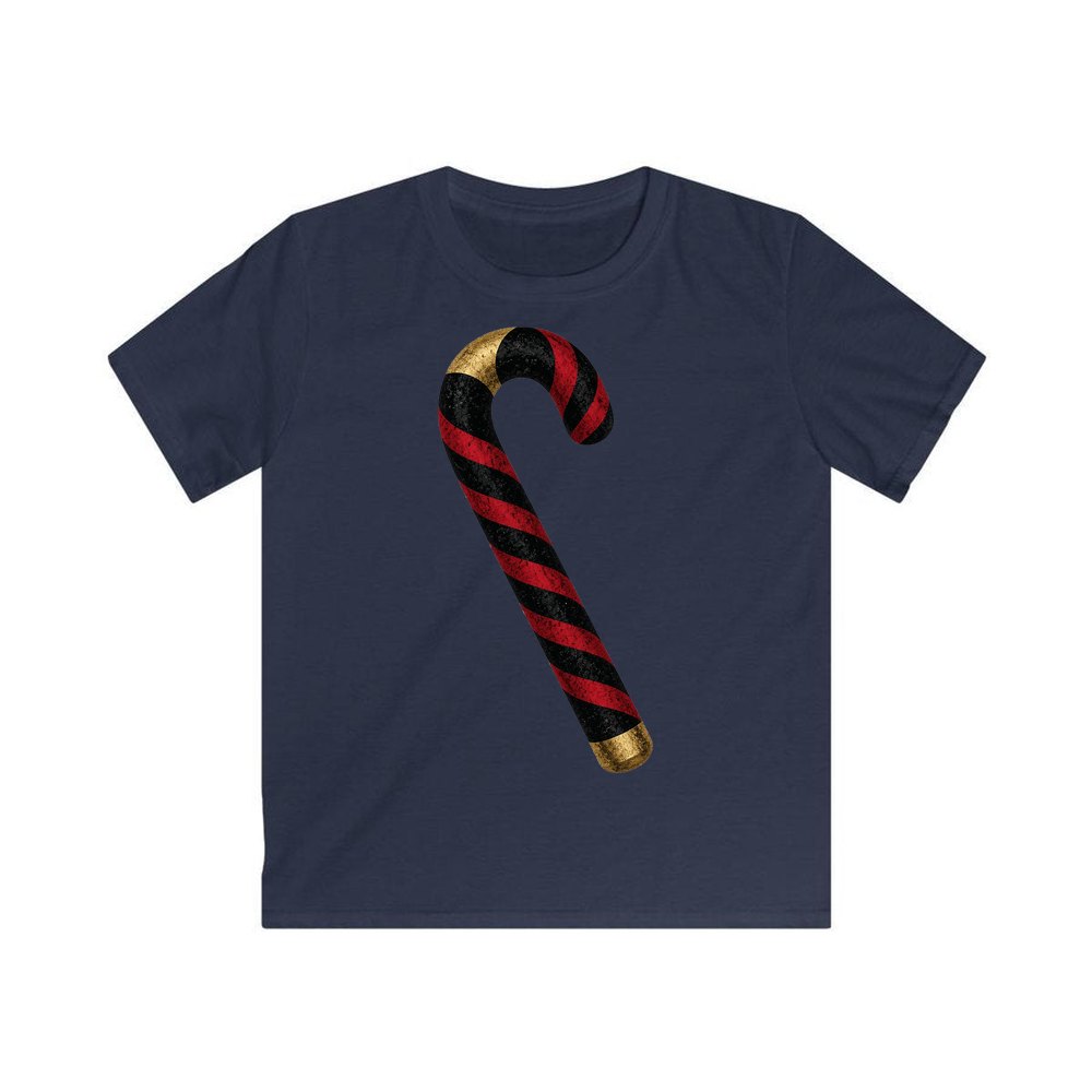 Black And Red Candy Cane personalised kids Christmas tee in navy