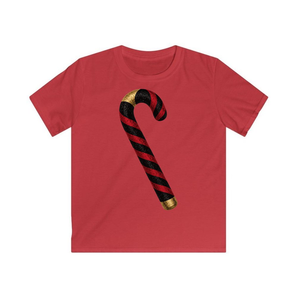Black And Red Candy Cane personalised kids Christmas tee in red