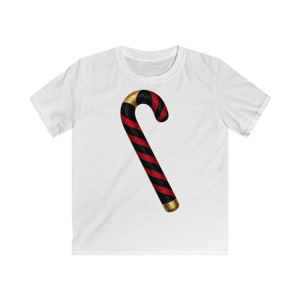 Black And Red Candy Cane personalised kids Christmas tee in white