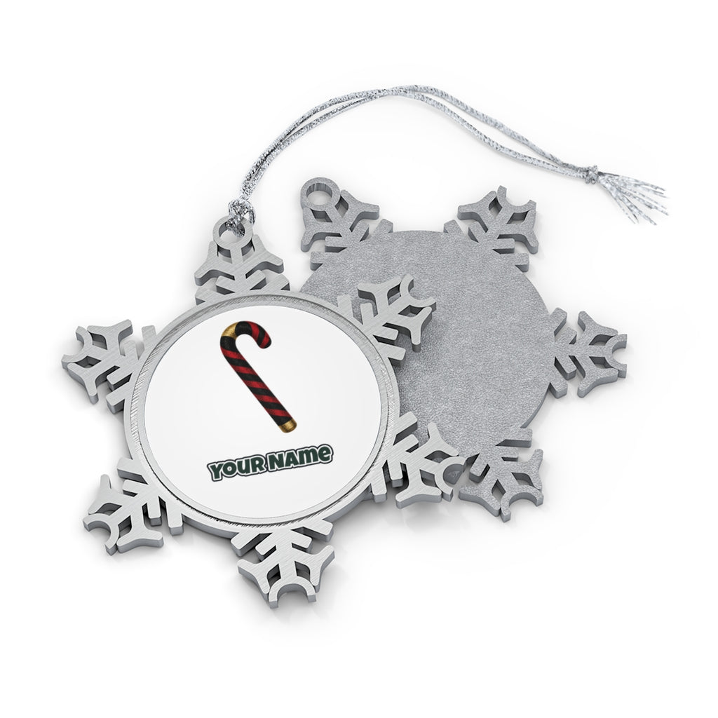 Black And Red Candy Cane Personalised Pewter Christmas Ornament