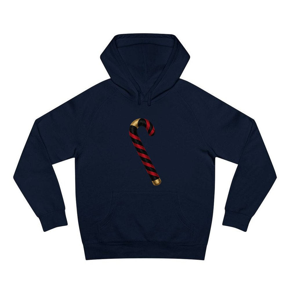 Black And Red Candy Cane personalised Christmas hoodie in navy