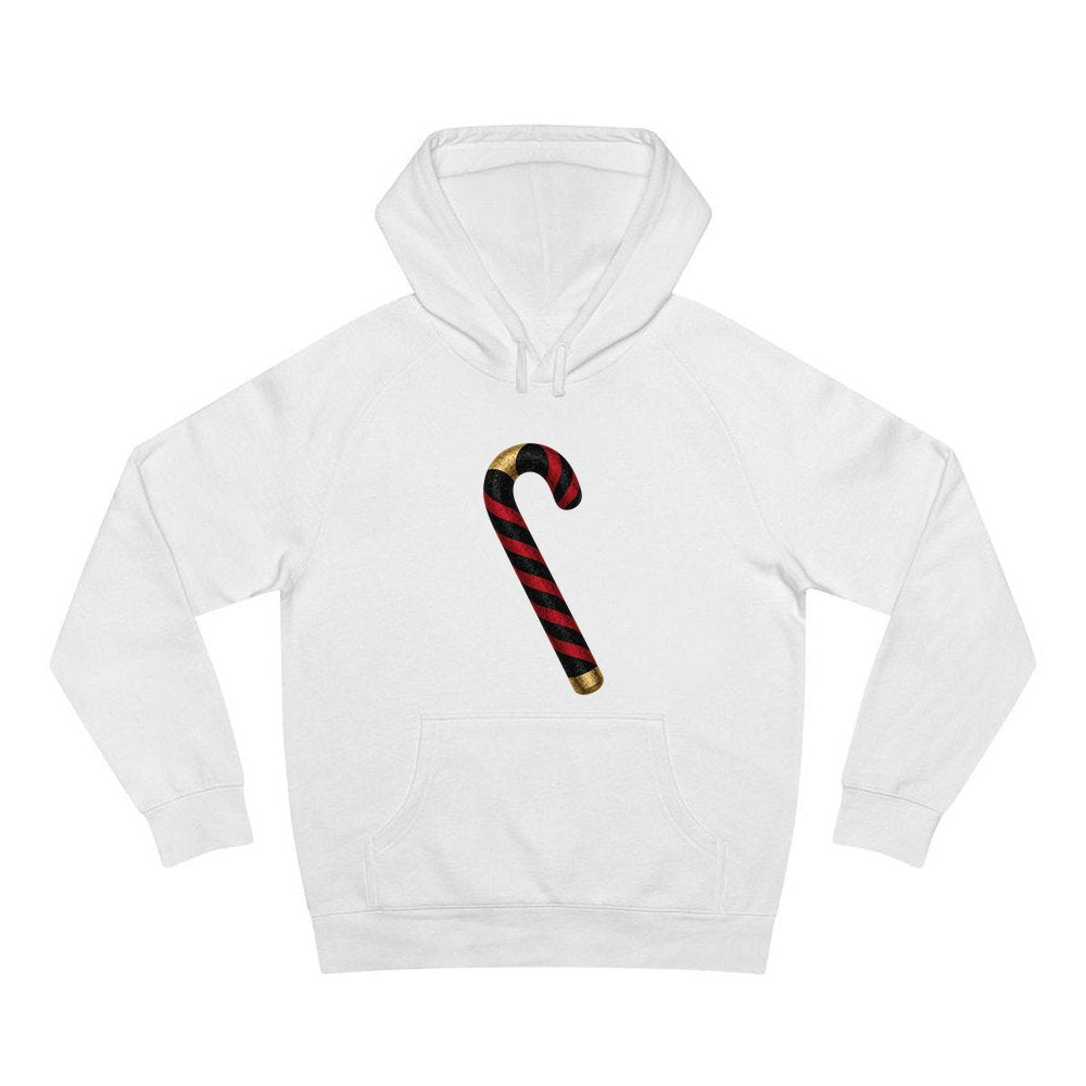 Black And Red Candy Cane personalised Christmas hoodie in white
