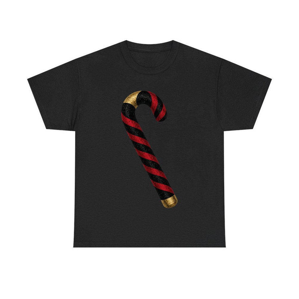 Black And Red Candy Cane personalised Christmas T-shirt in black