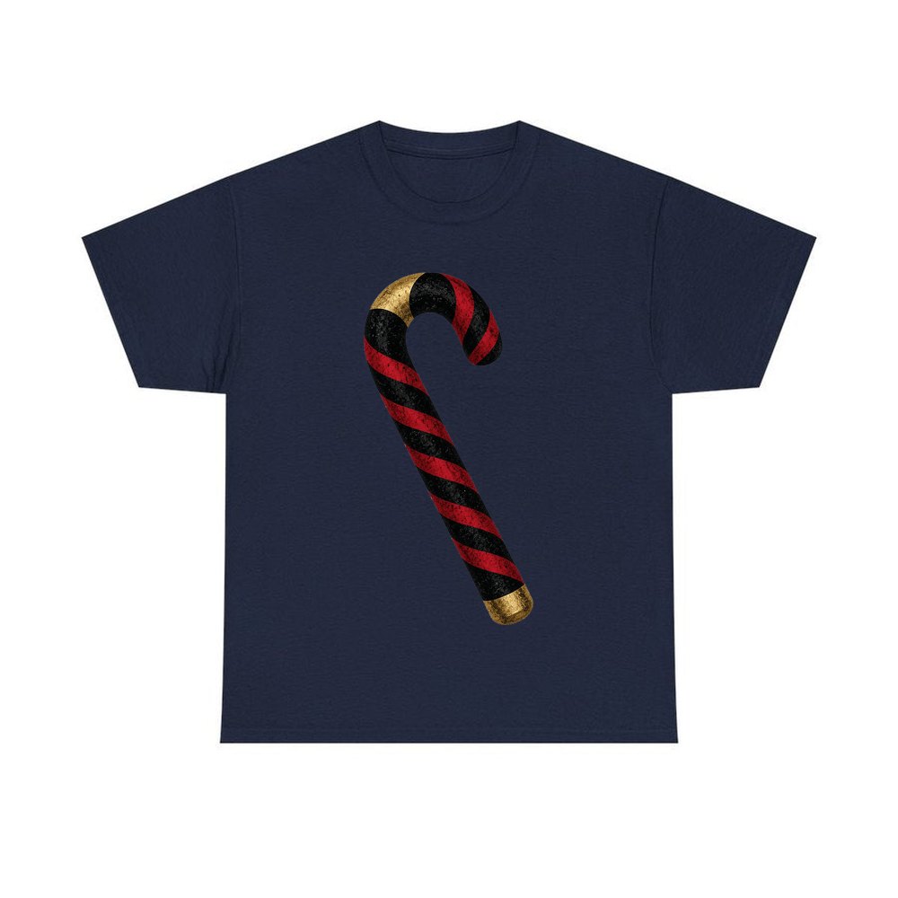 Black And Red Candy Cane personalised Christmas T-shirt in navy