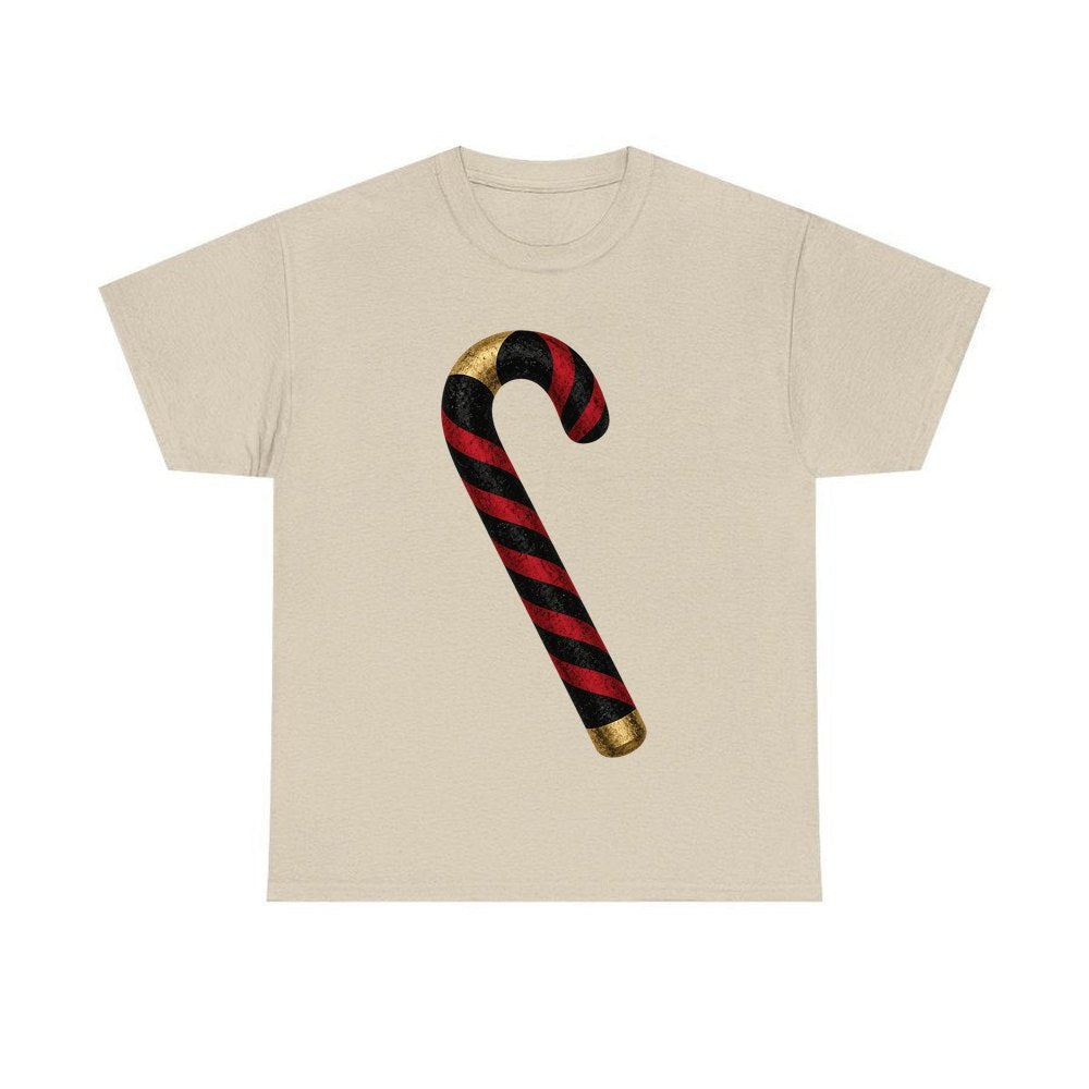 Black And Red Candy Cane personalised Christmas T-shirt in sand