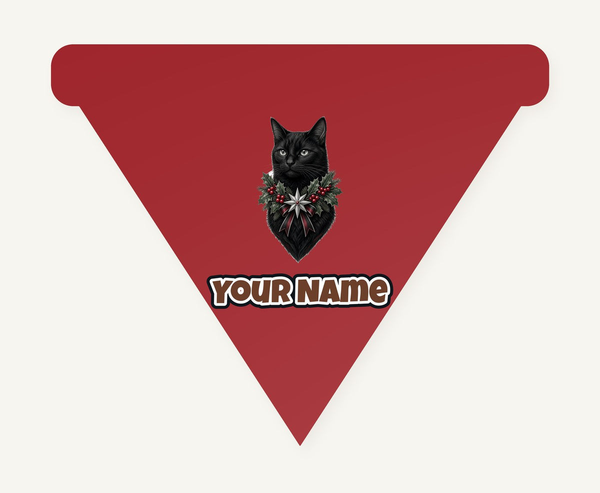Black Cat Holly Collar Personalised Christmas Dog Bandana
