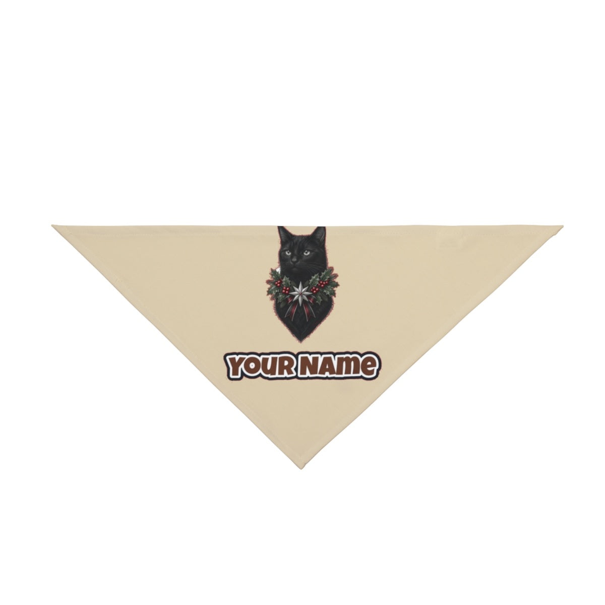 Black Cat Holly Collar personalised Christmas pet bandana in beige, tie-on style