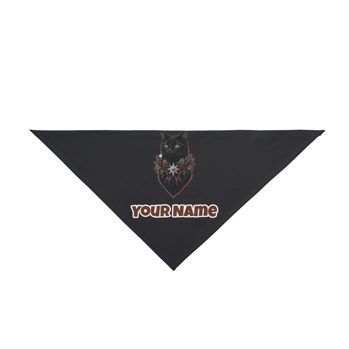 Black Cat Holly Collar personalised Christmas pet bandana in black, tie-on style