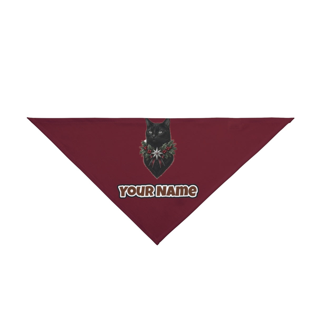 Black Cat Holly Collar personalised Christmas pet bandana in maroon, tie-on style