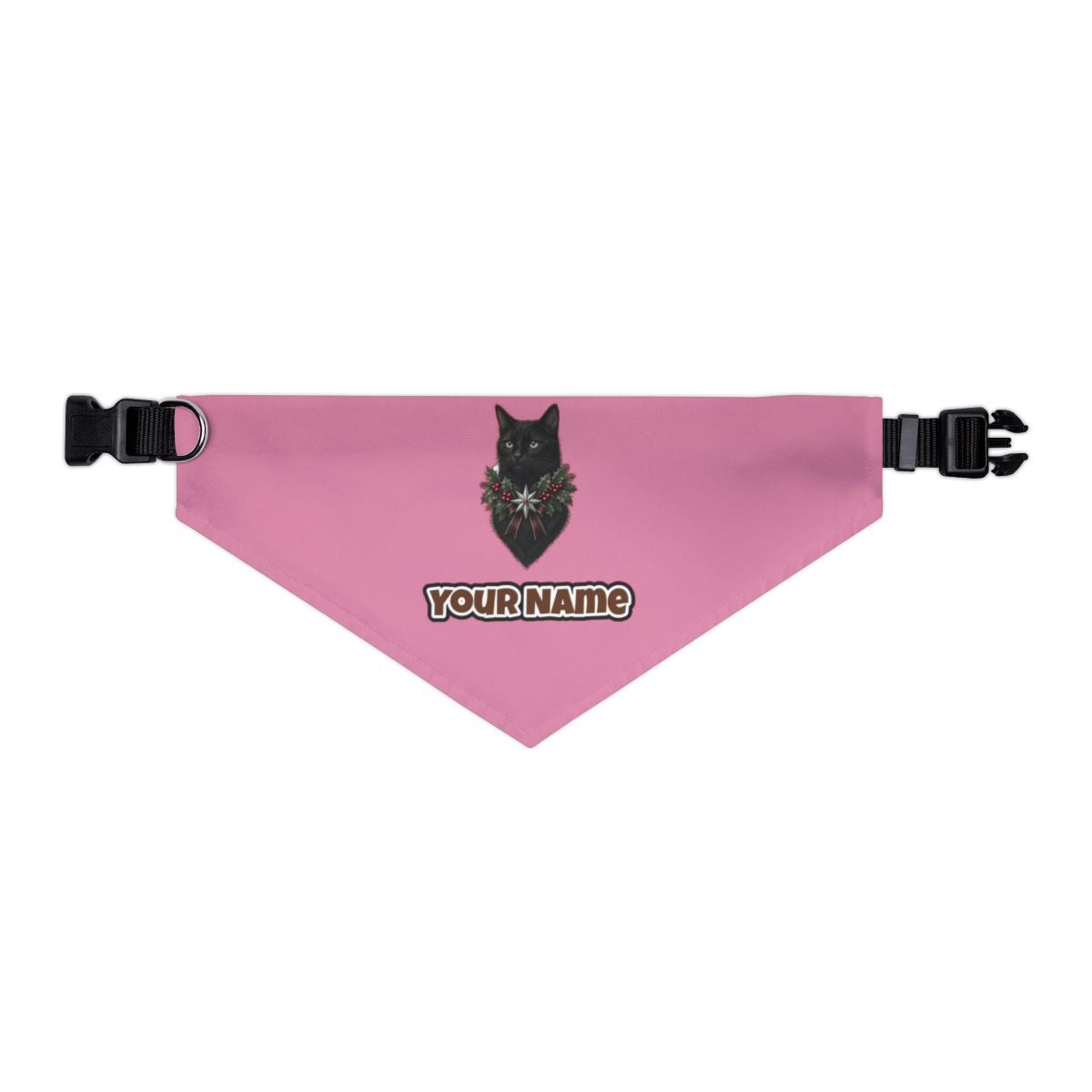 Black Cat Holly Collar personalised Christmas pet bandana in pink, collar with buckle