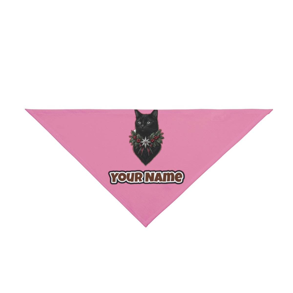 Black Cat Holly Collar personalised Christmas pet bandana in pink, tie-on style