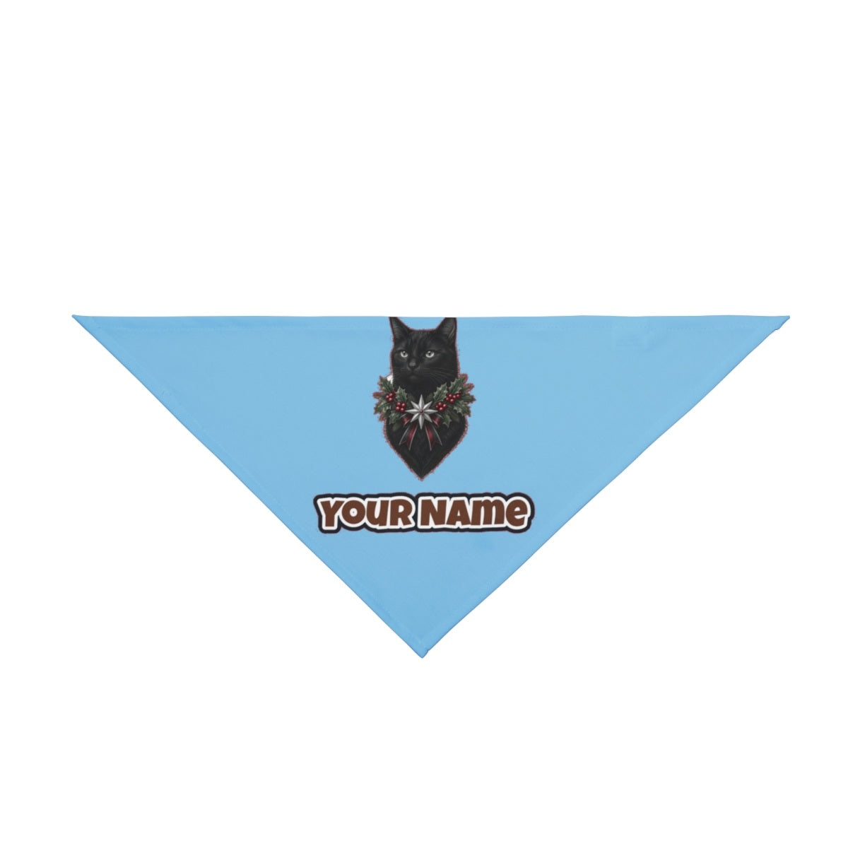 Black Cat Holly Collar personalised Christmas pet bandana in sky blue, tie-on style