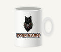 Black Cat Holly Collar Personalised Christmas Mug