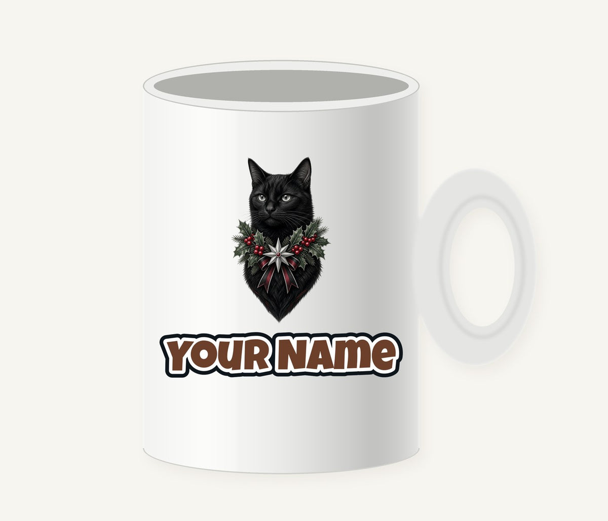 Black Cat Holly Collar Personalised Christmas Mug