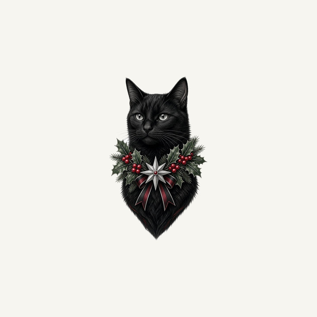 Black Cat Holly Collar Personalised Christmas Mug