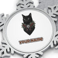 Black Cat Holly Collar Personalised Pewter Christmas Ornament