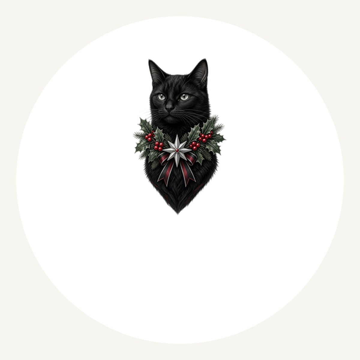Black Cat Holly Collar Personalised Pewter Christmas Ornament