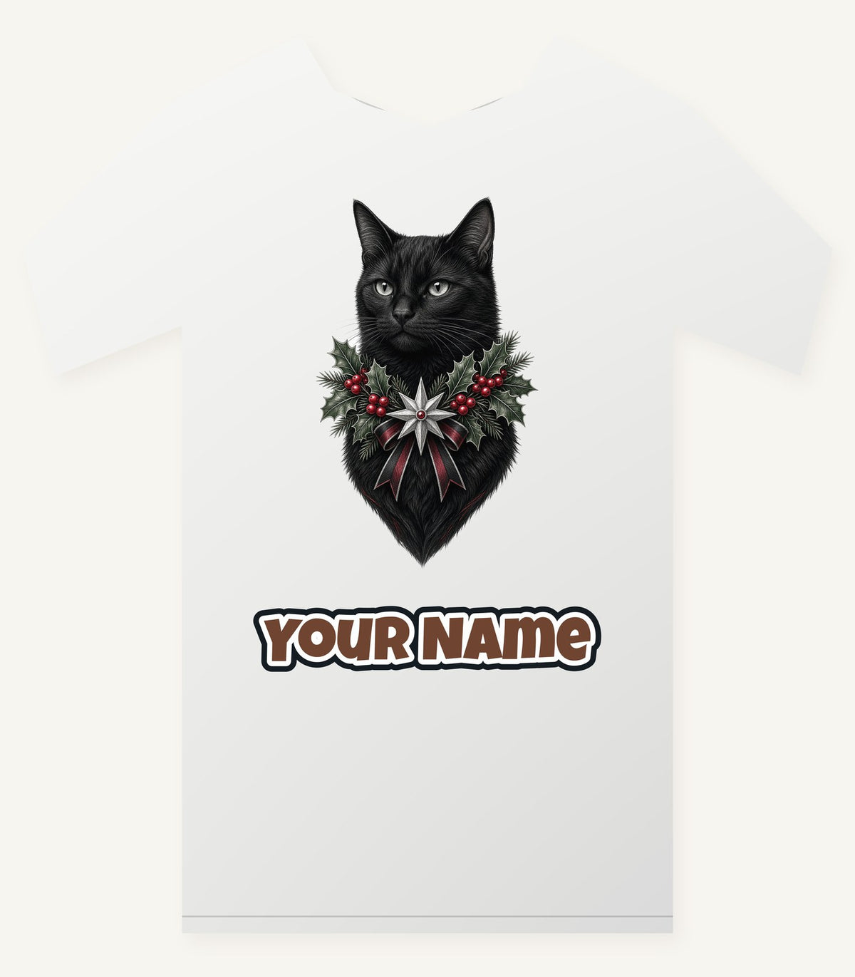 Black Cat Holly Collar Personalised Christmas T-Shirt and Hoodie
