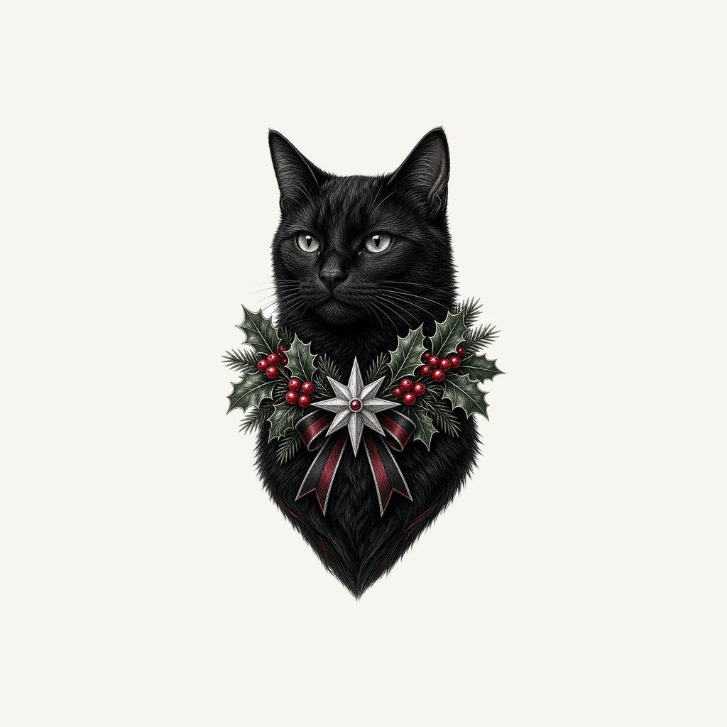 Black Cat Holly Collar Personalised Christmas T-Shirt and Hoodie