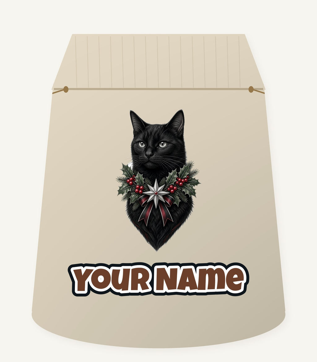 Black Cat Holly Collar Personalised Santa Sack