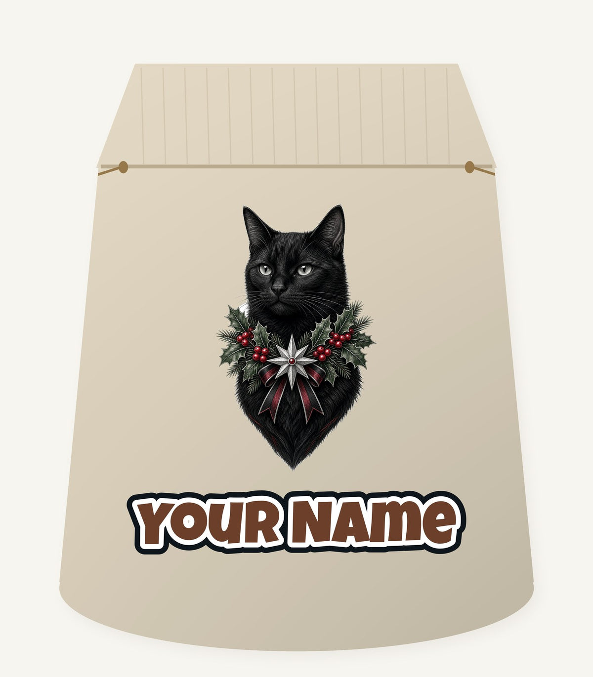 Black Cat Holly Collar Personalised Santa Sack